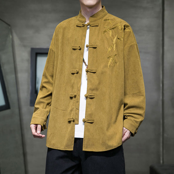 Giacca da uomo in velluto a coste di cotone a maniche lunghe con bottoni a rana, motivo cinese, con ricamo Buddha Stones Spring Bamboo - Verga d'oro - US/UK/AU48, EU58 (5XL) - image 7