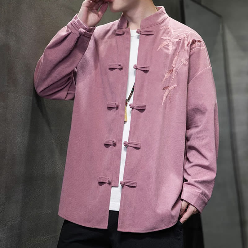 Giacca da uomo in velluto a coste di cotone a maniche lunghe con bottoni a rana, motivo cinese, con ricamo Buddha Stones Spring Bamboo - image 26