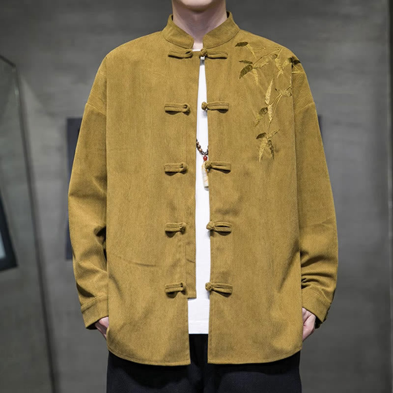Giacca da uomo in velluto a coste di cotone a maniche lunghe con bottoni a rana, in bambù cinese ricamato, Buddha Stones - image 9