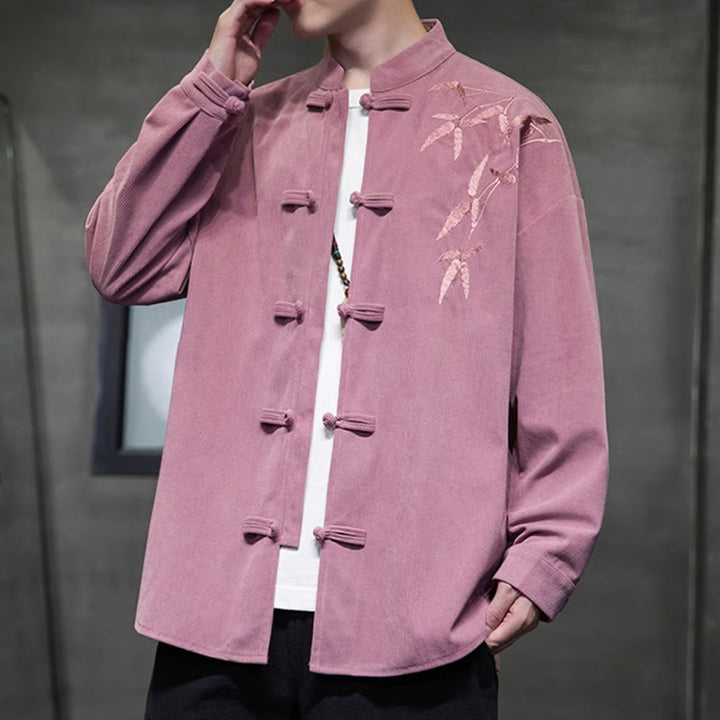 Giacca da uomo in velluto a coste di cotone a maniche lunghe con bottoni a rana, motivo cinese, con ricamo Buddha Stones Spring Bamboo - image 21