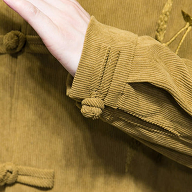 Giacca da uomo in velluto a coste di cotone a maniche lunghe con bottoni a rana, in bambù cinese ricamato, Buddha Stones - image 17