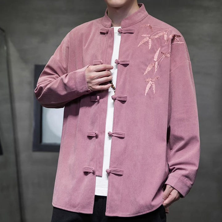 Giacca da uomo in velluto a coste di cotone a maniche lunghe con bottoni a rana, motivo cinese, con ricamo Buddha Stones Spring Bamboo - image 23