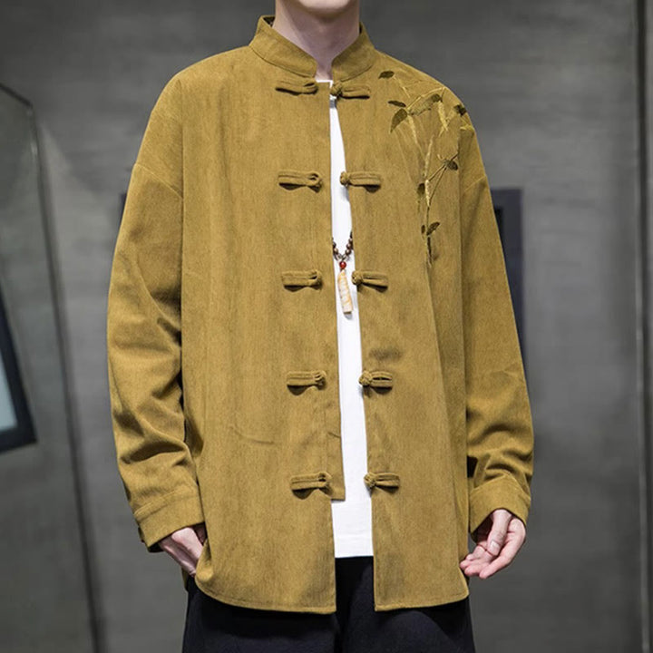 Giacca da uomo in velluto a coste di cotone a maniche lunghe con bottoni a rana, in bambù cinese ricamato, Buddha Stones - image 10