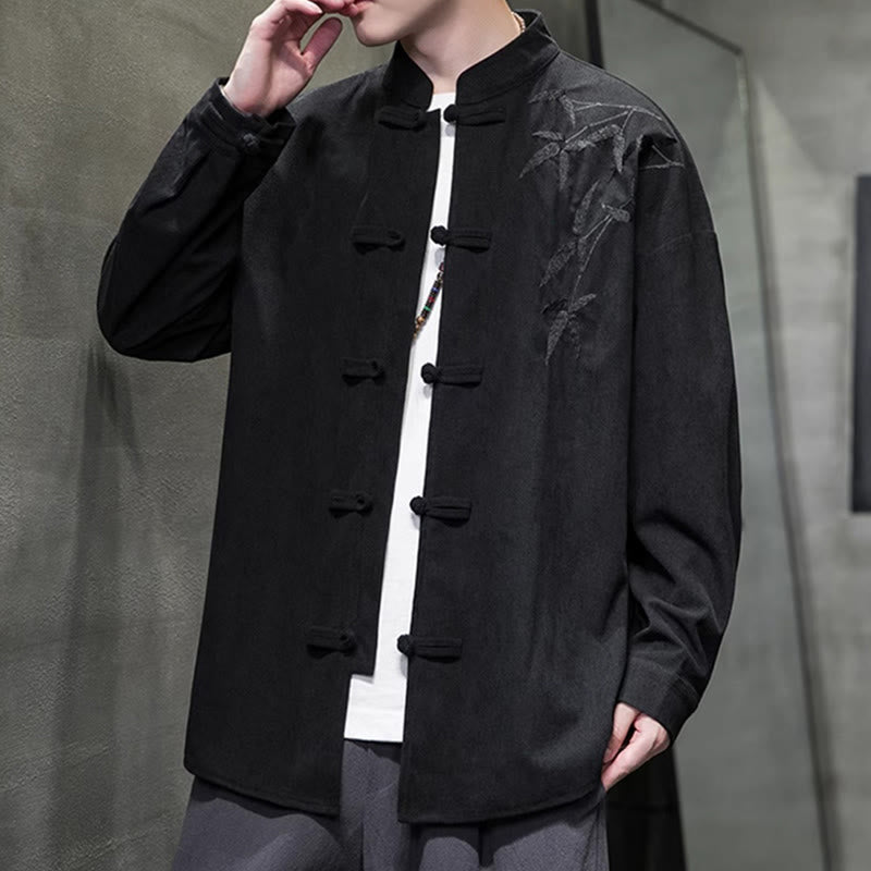 Giacca da uomo in velluto a coste di cotone a maniche lunghe con bottoni a rana, motivo cinese, con ricamo Buddha Stones Spring Bamboo - image 36