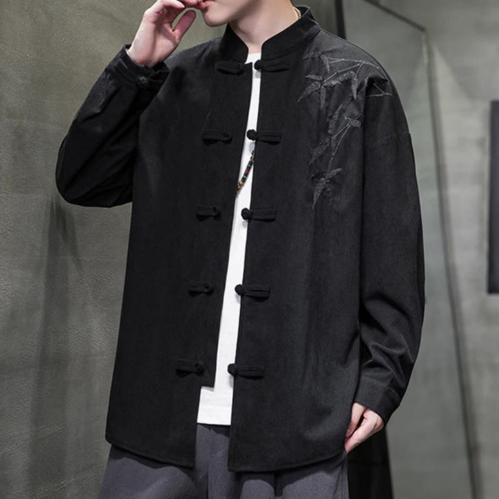 Giacca da uomo in velluto a coste di cotone a maniche lunghe con bottoni a rana, motivo cinese, con ricamo Buddha Stones Spring Bamboo - image 36