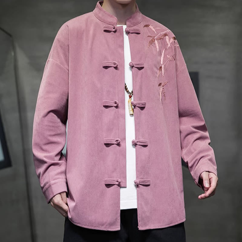 Giacca da uomo in velluto a coste di cotone a maniche lunghe con bottoni a rana, motivo cinese, con ricamo Buddha Stones Spring Bamboo - image 20