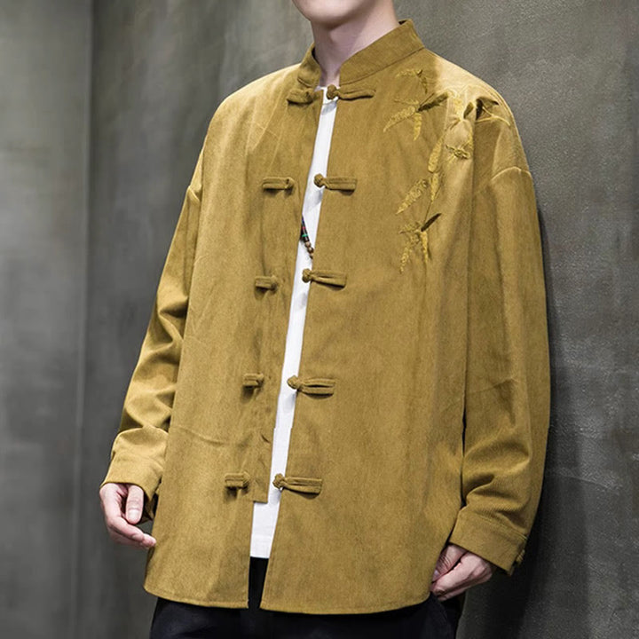 Giacca da uomo in velluto a coste di cotone a maniche lunghe con bottoni a rana, in bambù cinese ricamato, Buddha Stones - image 13