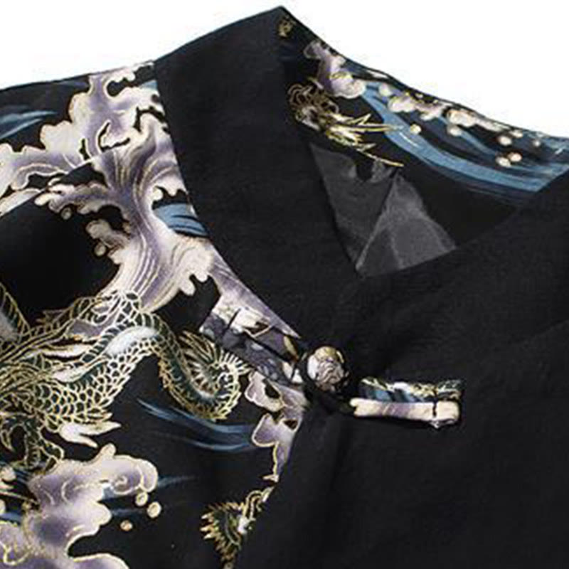 Giacca da uomo in cotone a maniche lunghe con bottoni a rana, motivo drago e stampa Buddha Stones a contrasto di colore - image 17