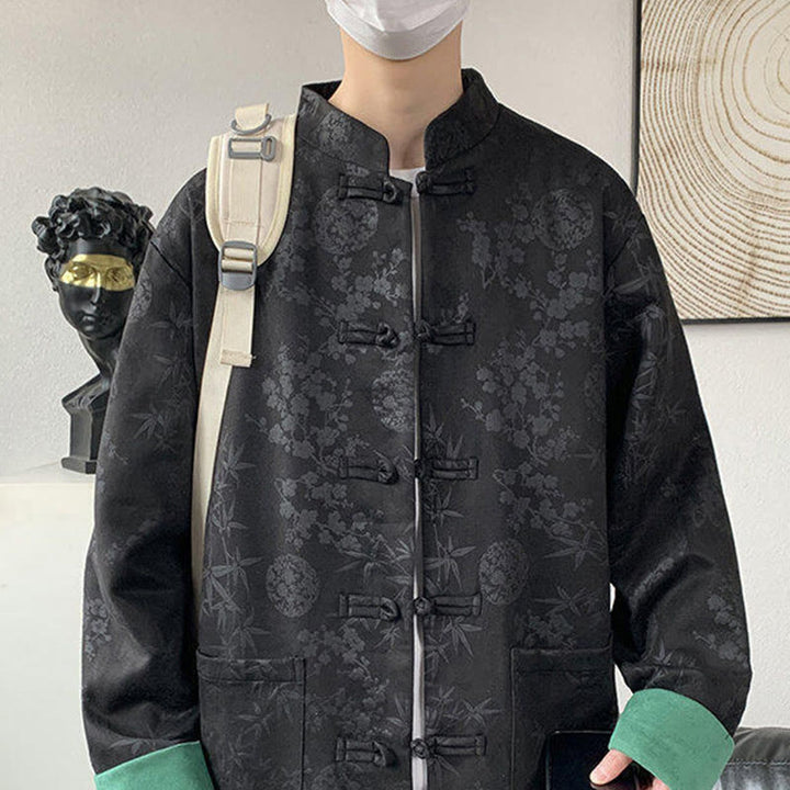 Giacca da uomo in cotone a maniche lunghe con bottoni a rana in bambù e jacquard Buddha Stones Fall con tasche - image 8