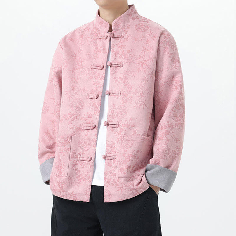 Giacca da uomo in cotone a maniche lunghe con bottoni a rana in bambù e jacquard Buddha Stones Fall con tasche - image 12