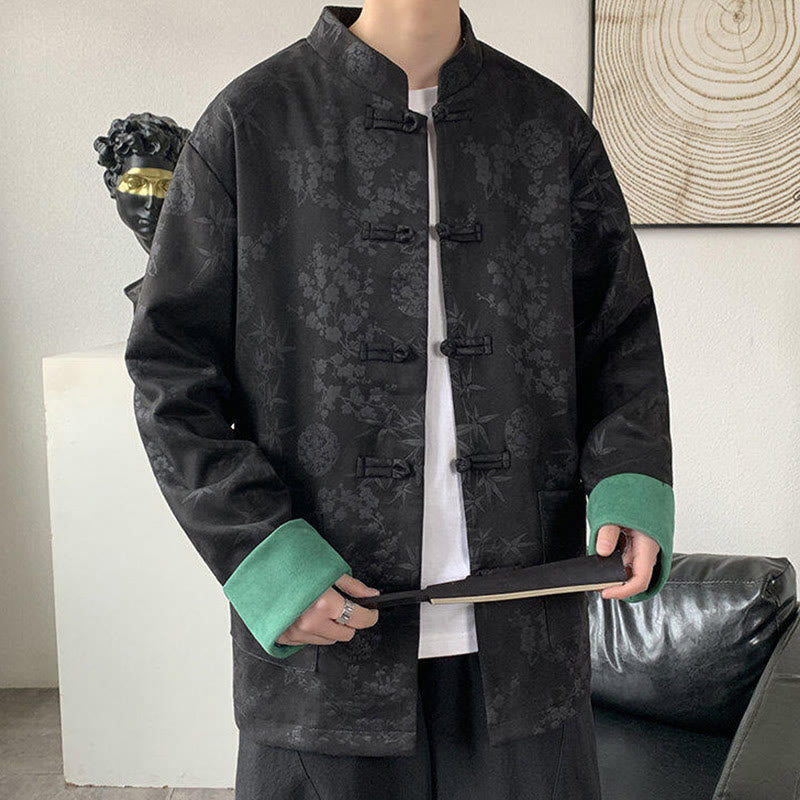 Giacca da uomo in cotone a maniche lunghe con bottoni a rana in bambù e jacquard Buddha Stones Fall con tasche - image 7