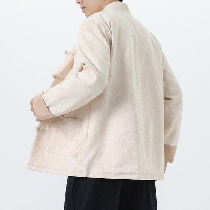 Giacca da uomo in cotone a maniche lunghe con bottoni a rana in bambù e jacquard Buddha Stones Fall con tasche - image 21