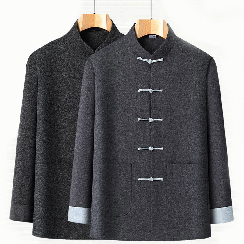 Giacca da uomo in cotone a maniche lunghe con bottoni a rana, colore puro, con tasche, modello Buddha Stones - image 3