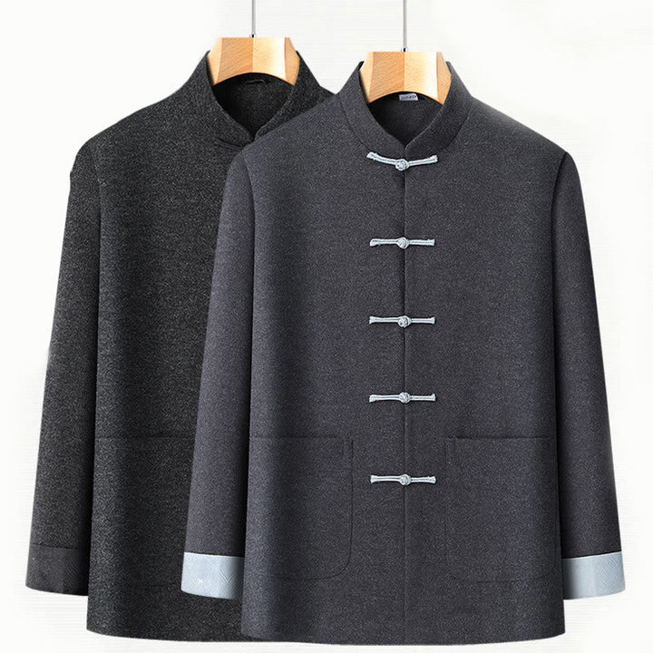 Giacca da uomo in cotone a maniche lunghe con bottoni a rana, colore puro, con tasche, modello Buddha Stones - image 3