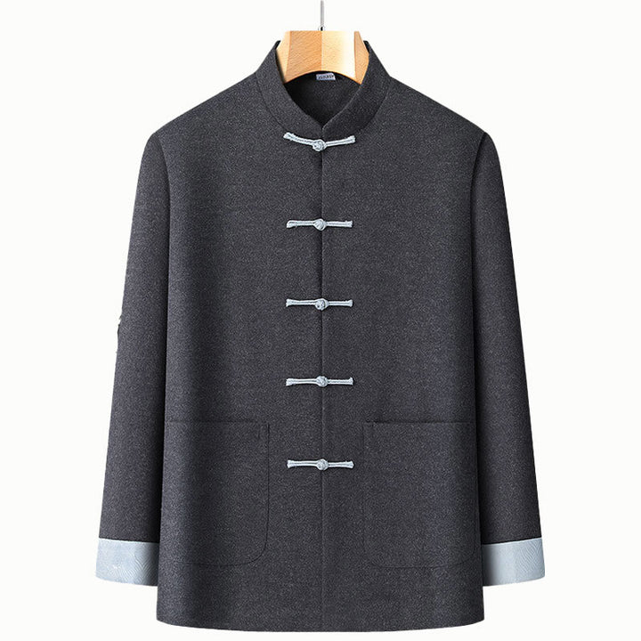 Giacca da uomo in cotone a maniche lunghe con bottoni a rana, colore puro, con tasche, modello Buddha Stones - Grigio scuro - US/UK/AU42, EU52 (3XL) - image 0