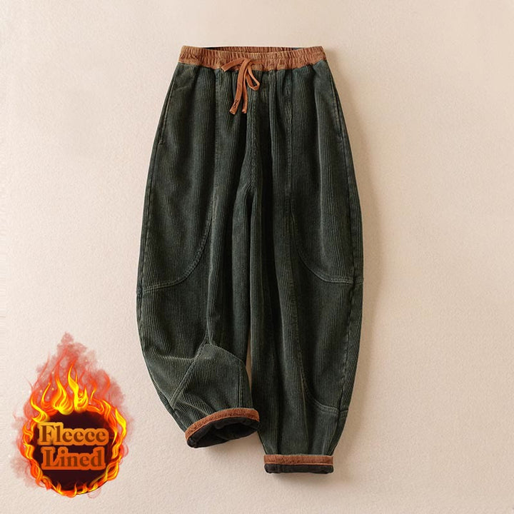 Pantaloni harem da donna in velluto a coste con contrasto di colore, foderati in pile termico e tasche, con Buddha Stones - image 16