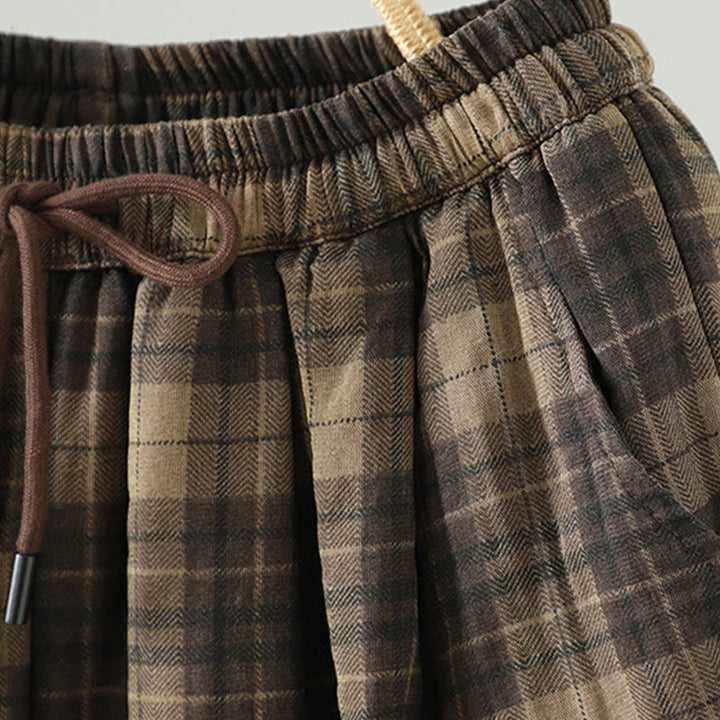 Pantaloni termici harem da donna con tasche e imbottitura in cotone con motivo a quadri multicolore Buddha Stones - image 4