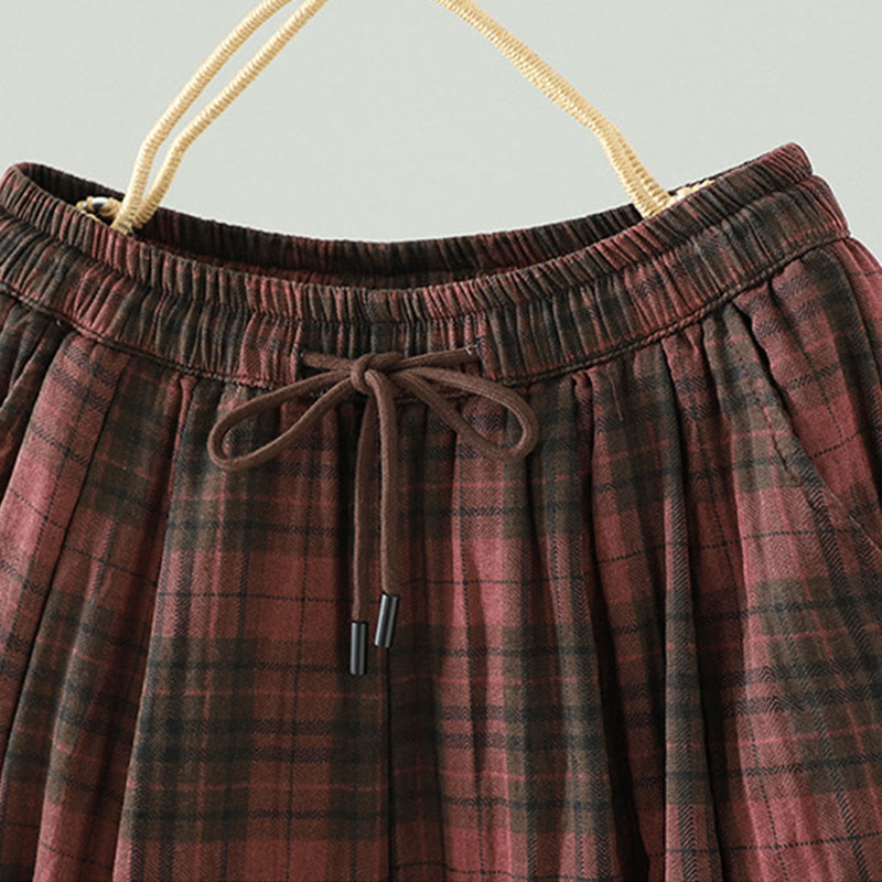 Pantaloni termici harem da donna con tasche e imbottitura in cotone con motivo a quadri multicolore Buddha Stones - image 11