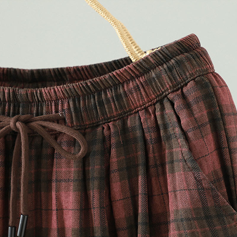 Pantaloni termici harem da donna con tasche e imbottitura in cotone con motivo a quadri multicolore Buddha Stones - image 12