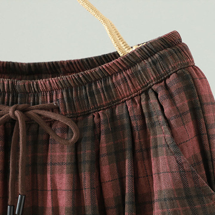 Pantaloni termici harem da donna con tasche e imbottitura in cotone con motivo a quadri multicolore Buddha Stones - image 12