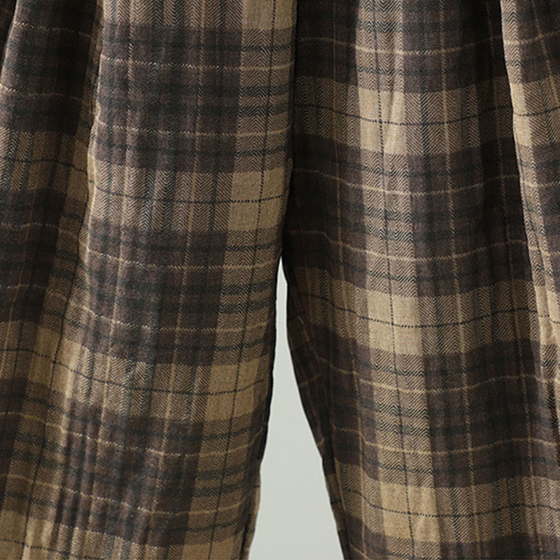 Pantaloni termici harem da donna con tasche e imbottitura in cotone con motivo a quadri multicolore Buddha Stones - image 6