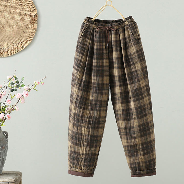 Pantaloni termici harem da donna con tasche e imbottitura in cotone con motivo a quadri multicolore Buddha Stones - PaleGoldenrod - US8-10, UK/AU12-14, EU40-42 (2XL) - image 0