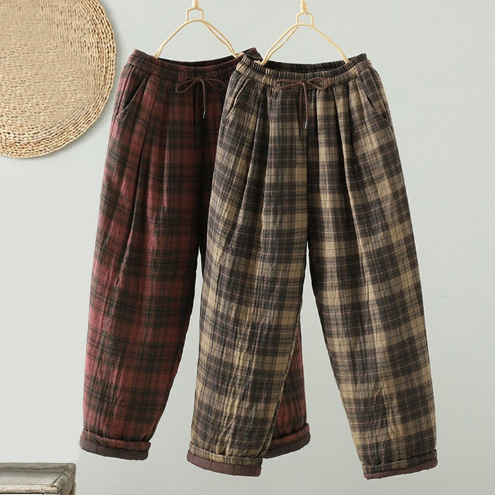 Pantaloni termici harem da donna con tasche e imbottitura in cotone con motivo a quadri multicolore Buddha Stones - image 15