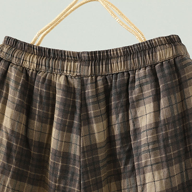 Pantaloni termici harem da donna con tasche e imbottitura in cotone con motivo a quadri multicolore Buddha Stones - image 5