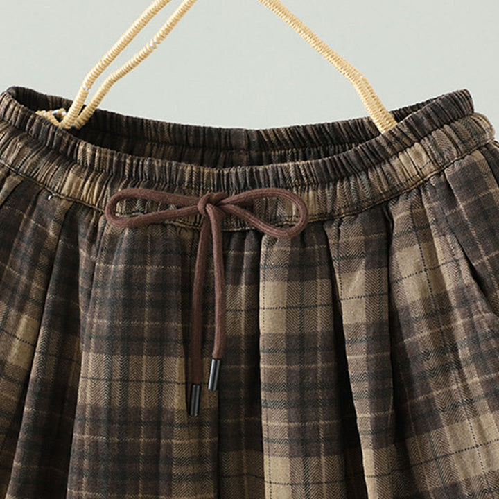 Pantaloni termici harem da donna con tasche e imbottitura in cotone con motivo a quadri multicolore Buddha Stones - image 2