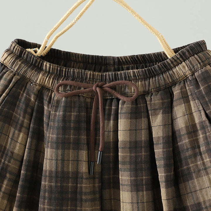 Pantaloni termici harem da donna con tasche e imbottitura in cotone con motivo a quadri multicolore Buddha Stones - image 3