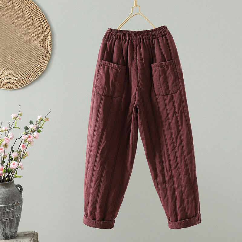 Pantaloni harem da donna in cotone con elastico in vita e tasche, modello Buddha Stones Daily Plain Coulisse Design - image 7