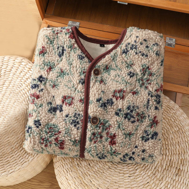 Giacca termica a maniche lunghe con tasche e motivo floreale in cotone da donna Buddha Stones - image 2