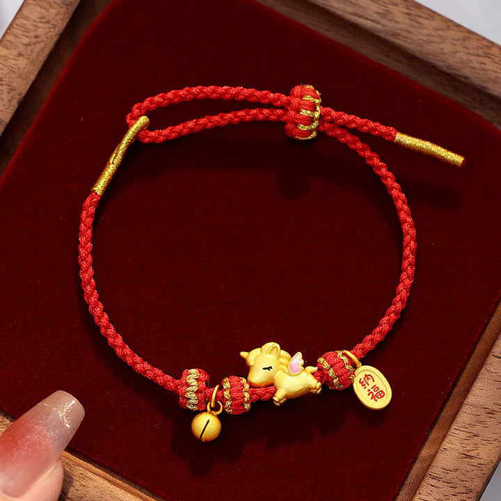 Braccialetto Buddha Stones in argento sterling 925 con corda rossa e simbolo della forza dell'anno del cavallo - Stile A (circonferenza del polso: 16-20 cm) - image 0