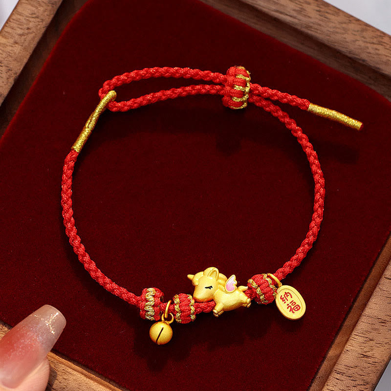 Braccialetto Buddha Stones in argento sterling 925 con corda rossa e simbolo della forza dell'anno del cavallo - Stile A (circonferenza del polso: 16-20 cm) - image 0