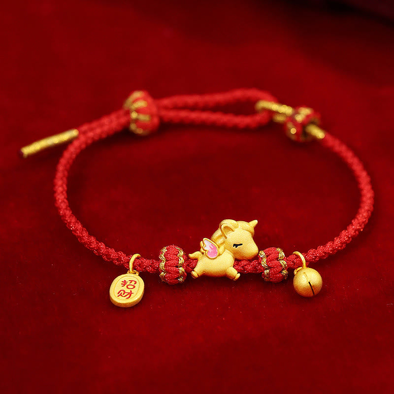 Braccialetto Buddha Stones in argento sterling 925 con corda rossa e simbolo della forza dell'anno del cavallo - image 1