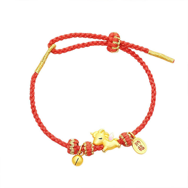 Braccialetto Buddha Stones in argento sterling 925 con corda rossa e simbolo della forza dell'anno del cavallo - image 3