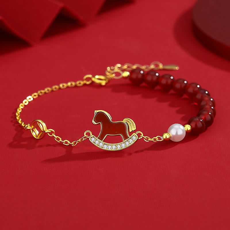 Orecchini Buddha Stones in argento sterling 925 con design dell'anno del cavallo e agata rossa, simbolo di fiducia - Bracciale con cavallo in agata rossa - image 7