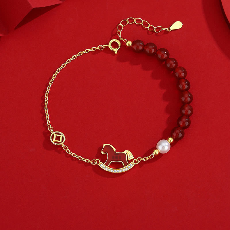 Bracciale Buddha Stones in argento sterling 925 con filo rosso e agata rossa, simbolo dell'anno del cavallo - image 8