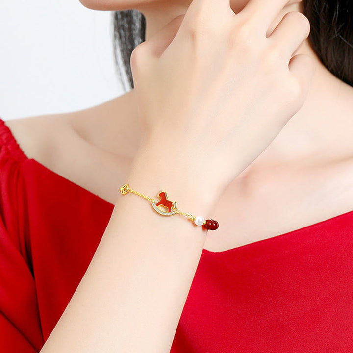 Bracciale Buddha Stones in argento sterling 925 con filo rosso e agata rossa, simbolo dell'anno del cavallo - image 11