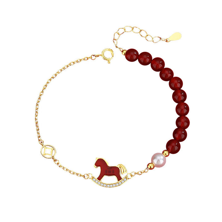 Bracciale Buddha Stones in argento sterling 925 con filo rosso e agata rossa, simbolo dell'anno del cavallo - image 10