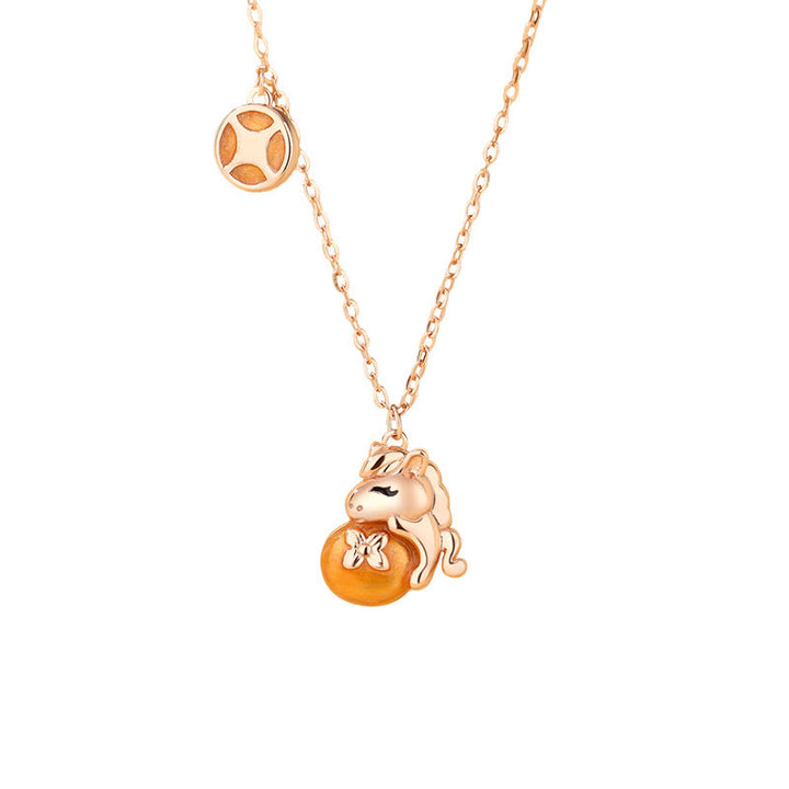 Collana con ciondolo e benedizione in argento sterling 925 con Buddha Stones e monete dell'anno del cavallo - image 2