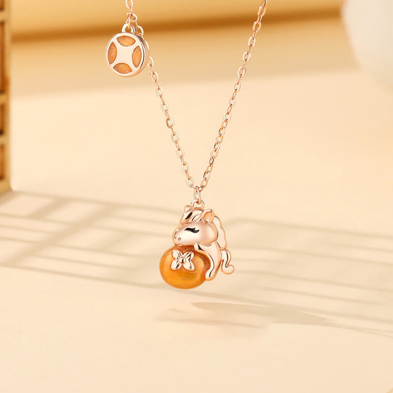 Collana con ciondolo e benedizione in argento sterling 925 con Buddha Stones e monete dell'anno del cavallo - image 0