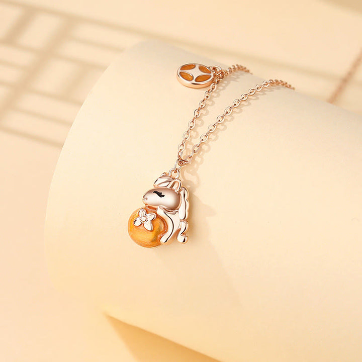 Collana con ciondolo e benedizione in argento sterling 925 con Buddha Stones e monete dell'anno del cavallo - Collana a forma di cavallo - image 1