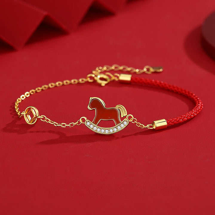 Orecchini Buddha Stones in argento sterling 925 con design dell'anno del cavallo e agata rossa, simbolo di fiducia - Braccialetto con cavallo e cordino rosso - image 12