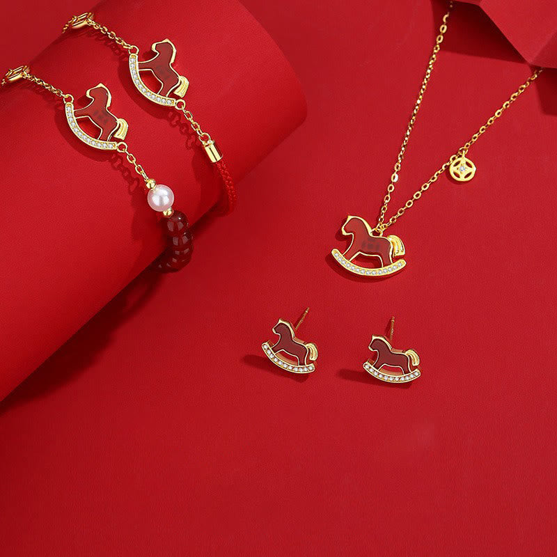 Orecchini Buddha Stones in argento sterling 925 con design dell'anno del cavallo e agata rossa, simbolo di fiducia - image 22