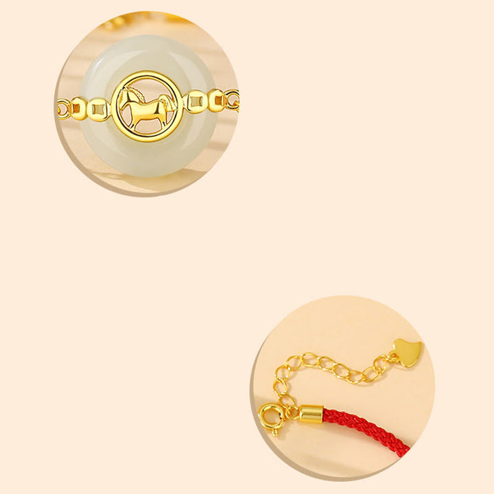 Collana con ciondolo portafortuna e fibbia della pace dell'anno del cavallo in argento sterling 925 con Buddha Stones e giada di Hetian - image 13