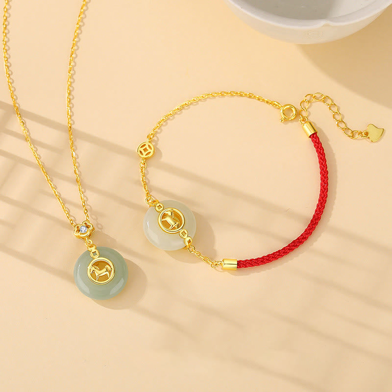 Collana con ciondolo portafortuna e fibbia della pace dell'anno del cavallo in argento sterling 925 con Buddha Stones e giada di Hetian - image 16