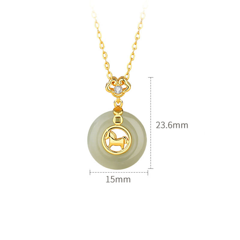 Collana con ciondolo portafortuna e fibbia della pace dell'anno del cavallo in argento sterling 925 con Buddha Stones e giada di Hetian - image 6