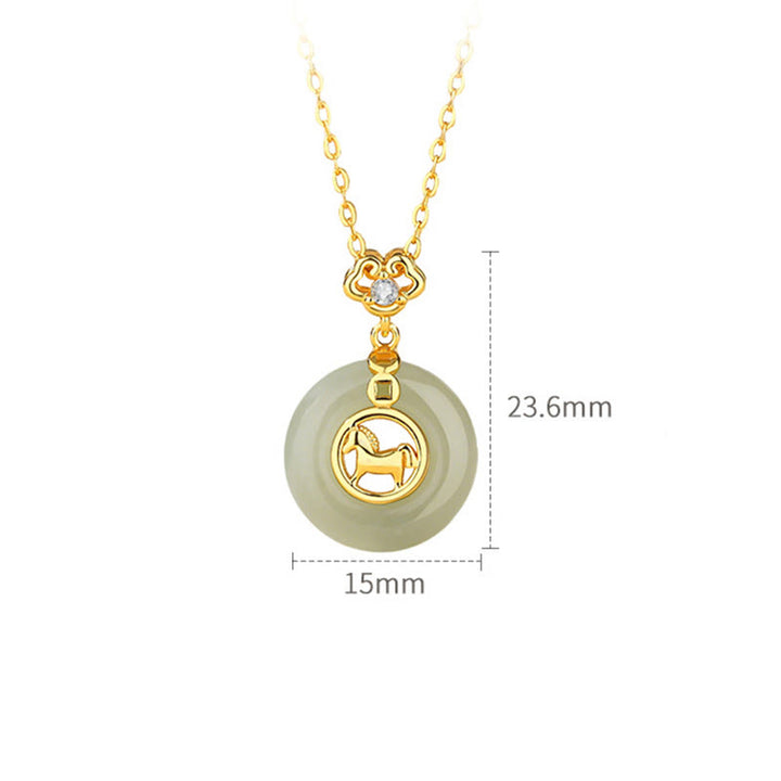 Collana con ciondolo portafortuna e fibbia della pace dell'anno del cavallo in argento sterling 925 con Buddha Stones e giada di Hetian - image 6