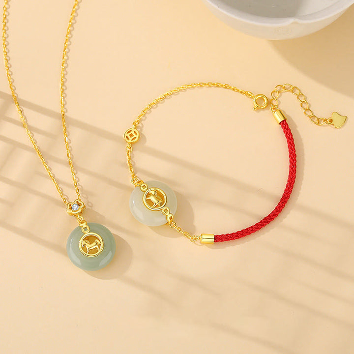 Bracciale con corda rossa e fibbia della pace in argento sterling 925 con Buddha Stones e giada di Hetian, anno del cavallo - image 17